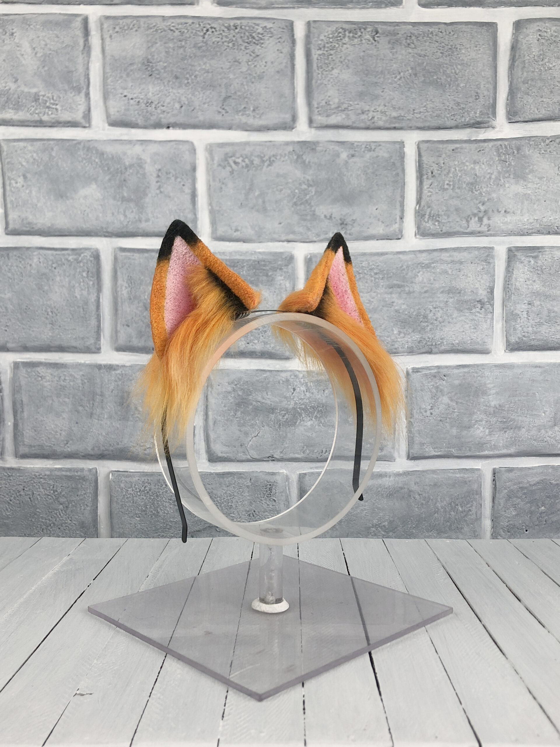 Orange and Black Fox Faux Fur Ears - Image 2