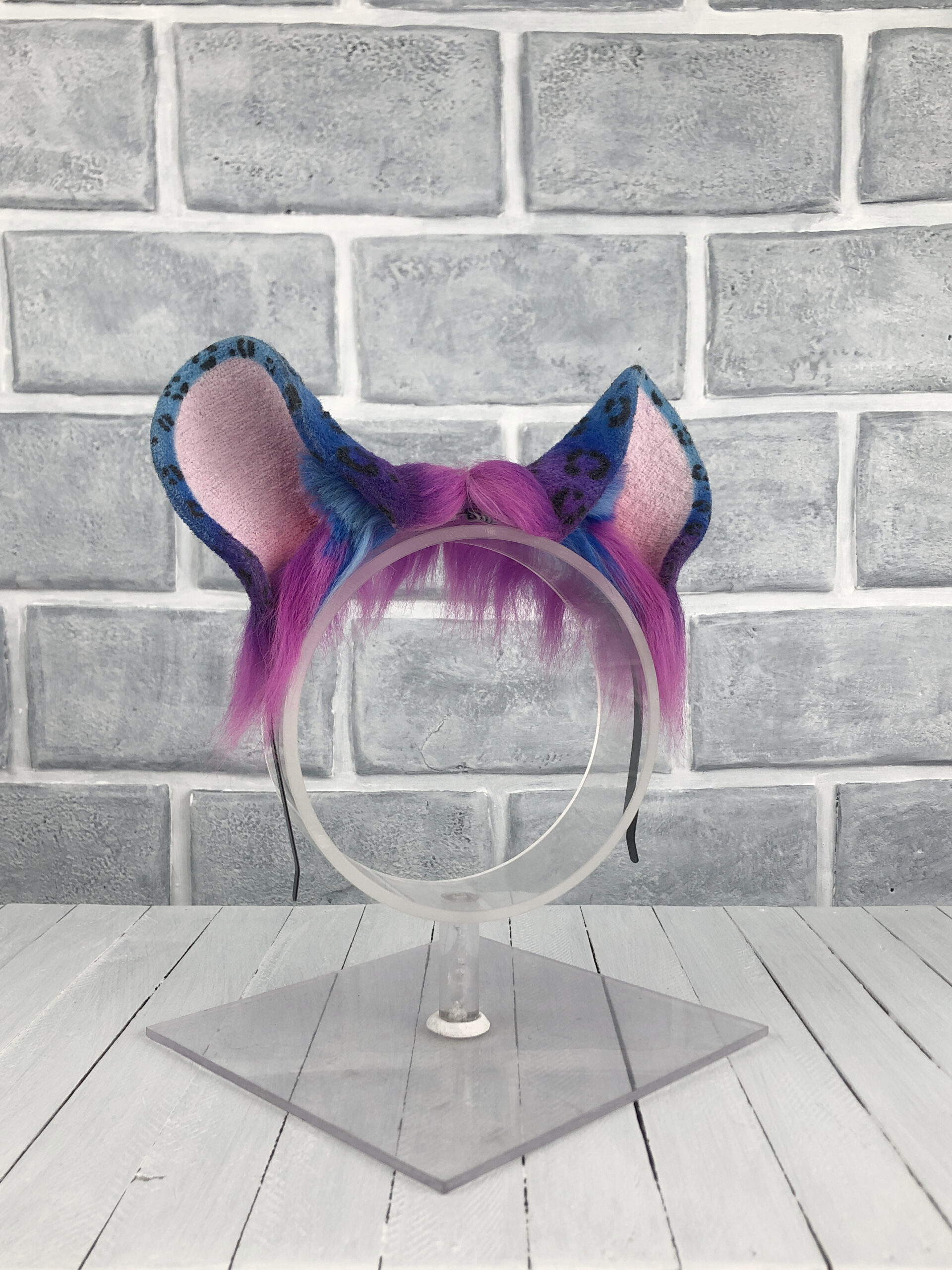 Blue and Purple Leopard Faux Fur Ears - Image 2