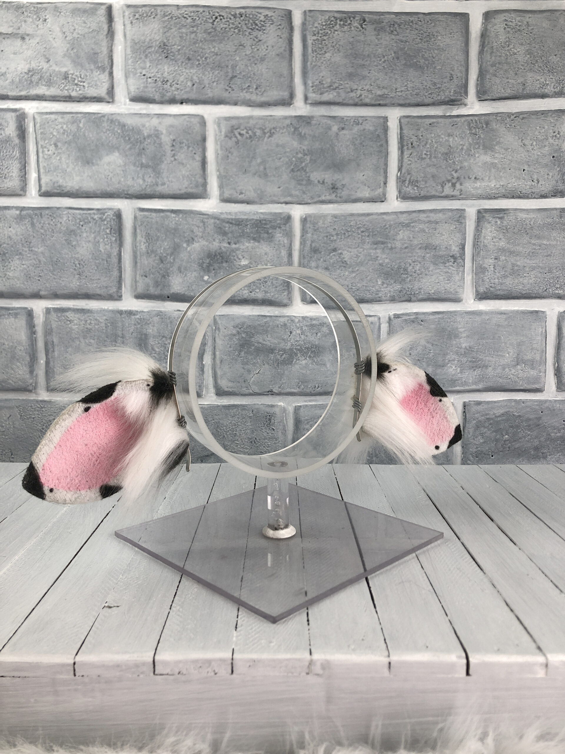 Classic Black and White Cow Faux Fur Ears - Image 2