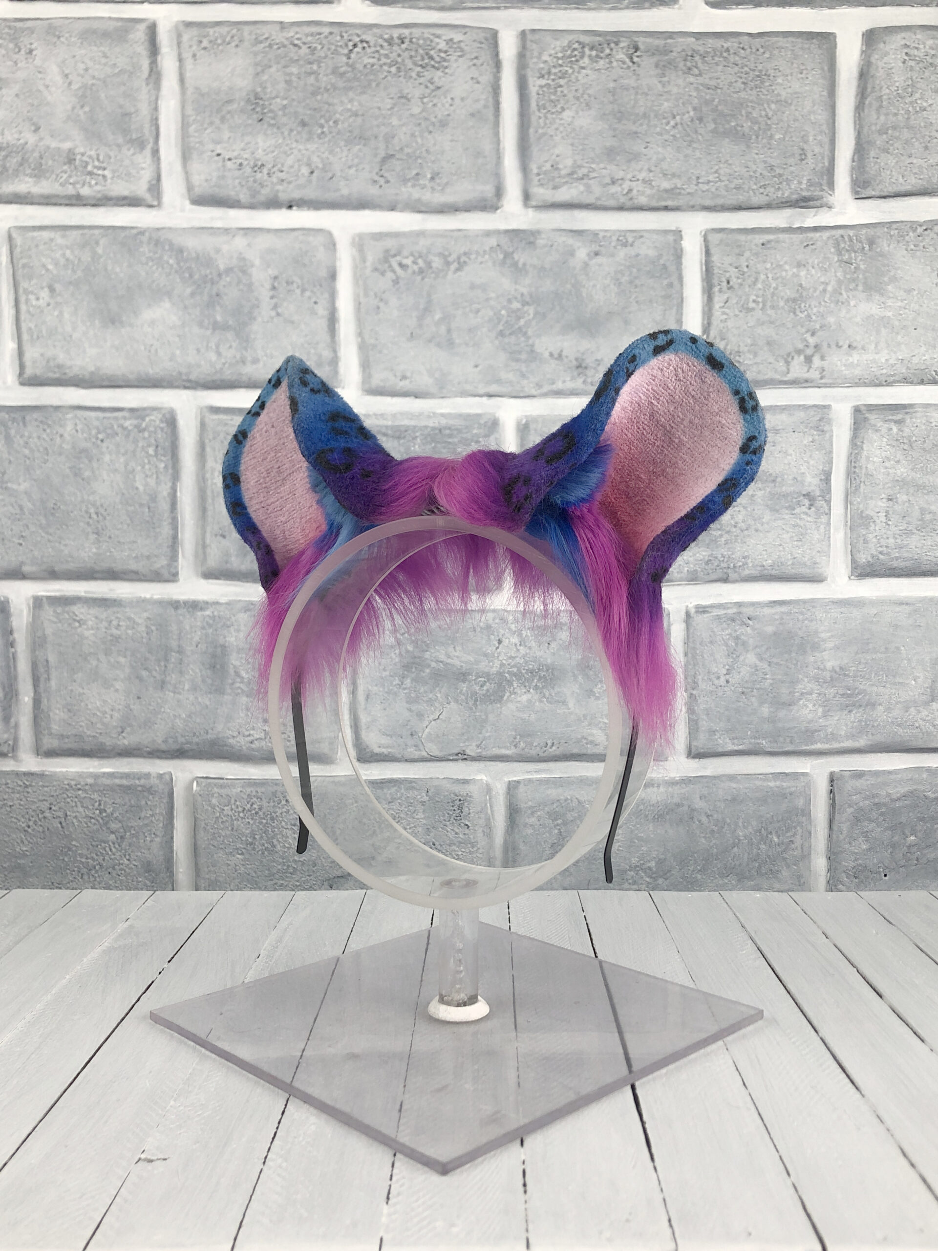 Blue and Purple Leopard Faux Fur Ears - Image 3