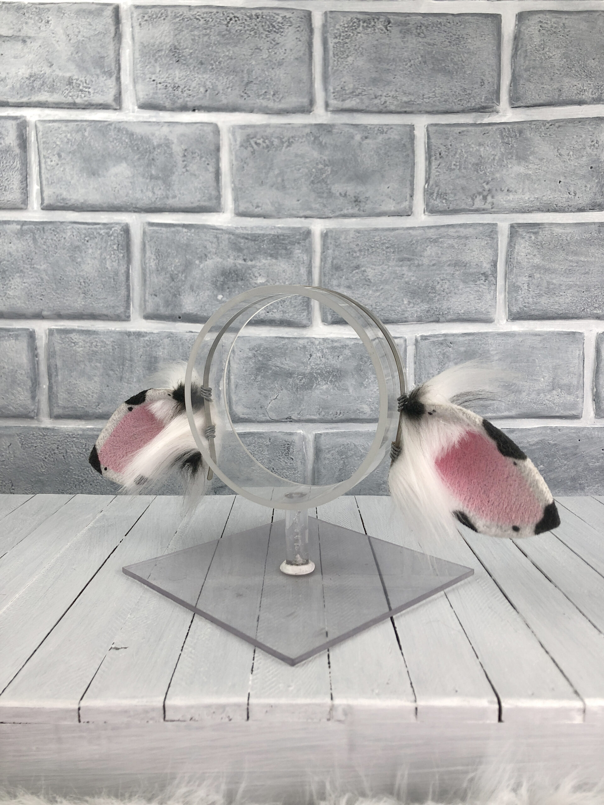 Classic Black and White Cow Faux Fur Ears - Image 3