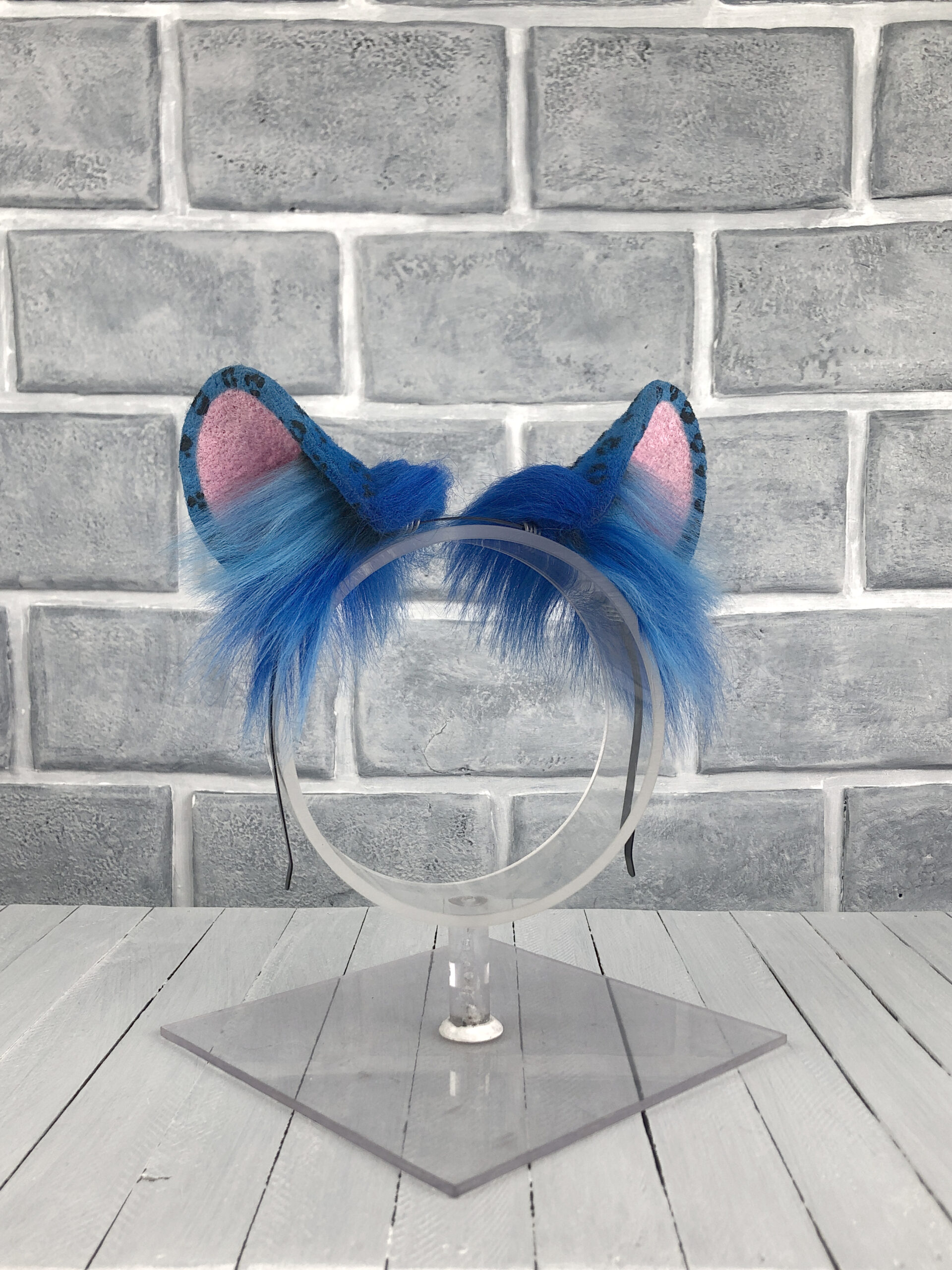 Blue Leopard Faux Fur Ears - Image 2