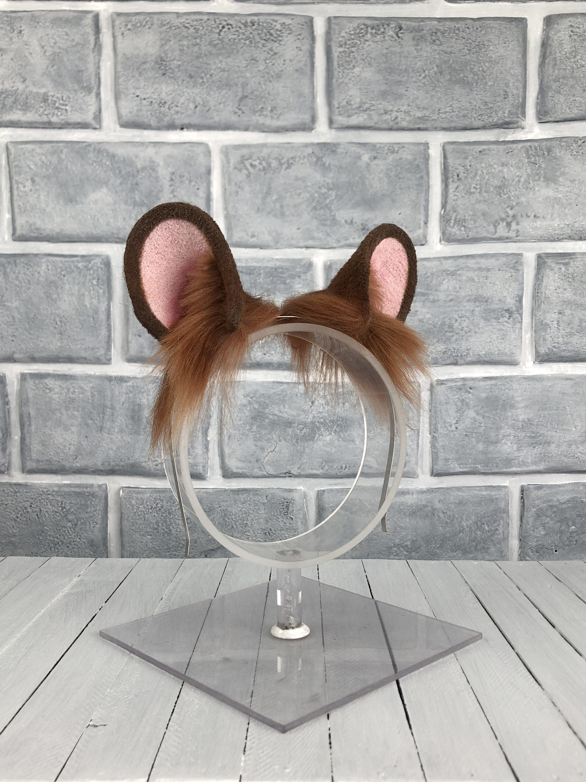 Brown Spotless Leopard Faux Fur Ears - Image 2