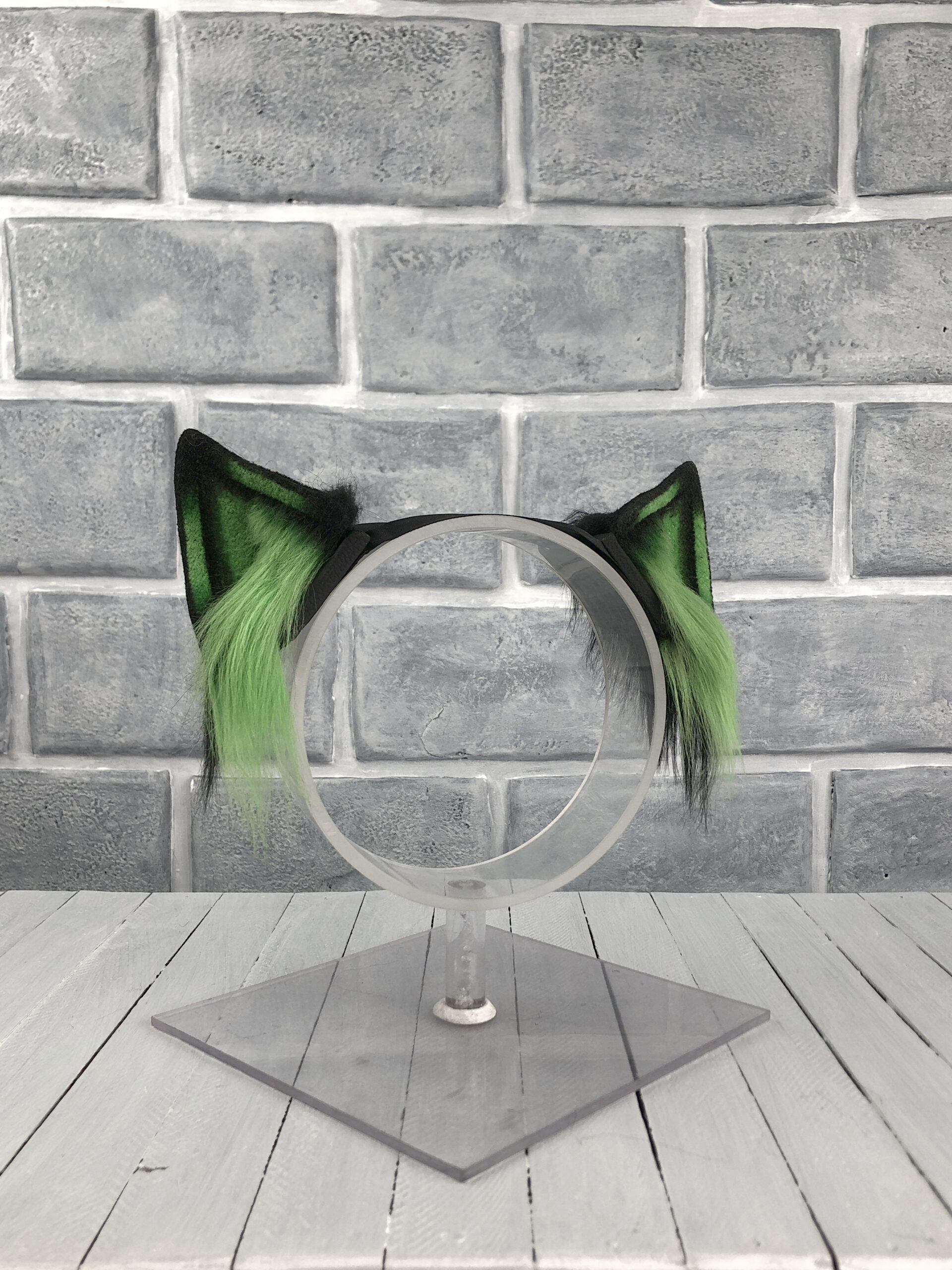 Green Magnetic Wolf Faux Fur Ears - Image 2
