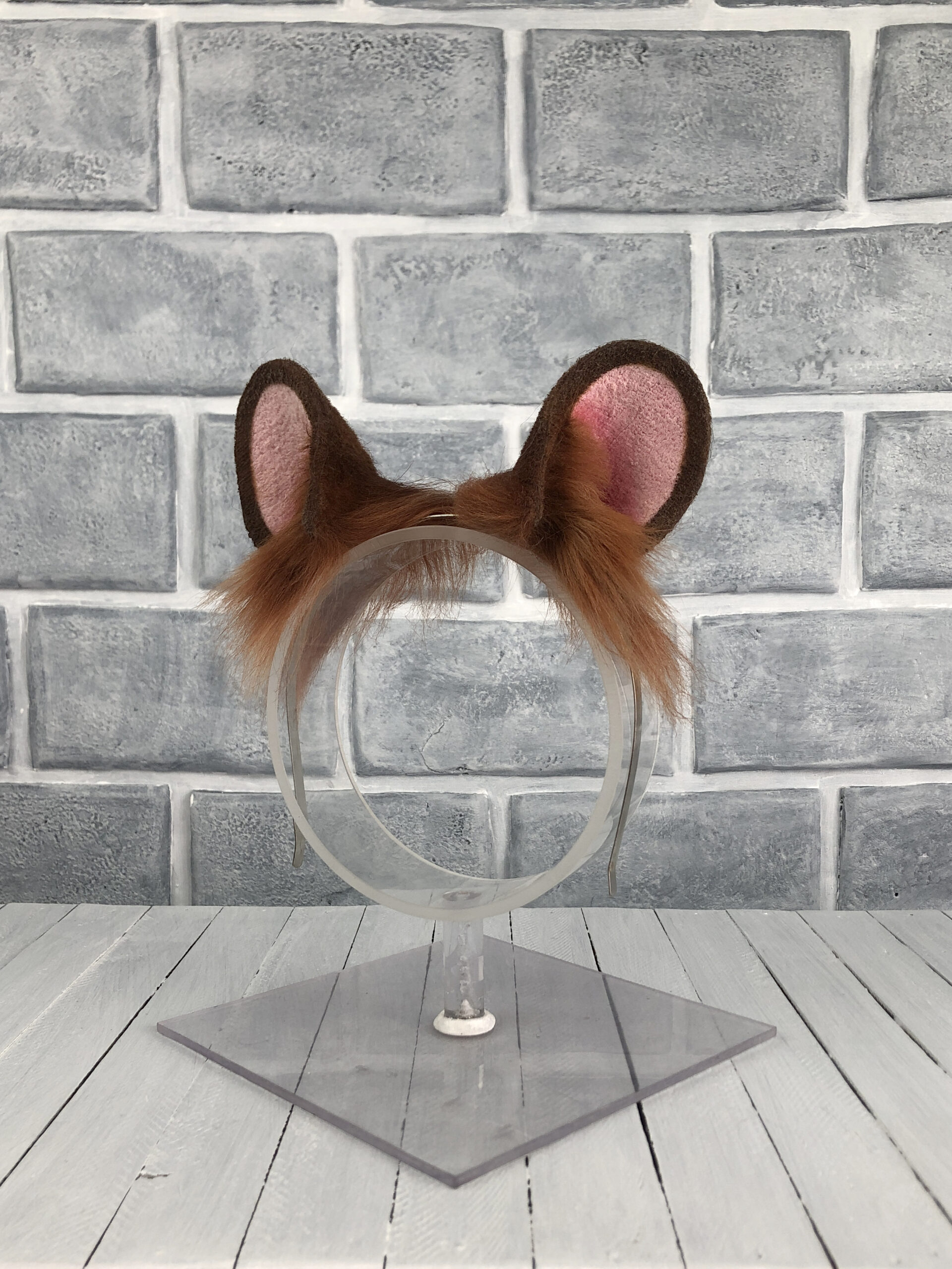 Brown Spotless Leopard Faux Fur Ears - Image 3