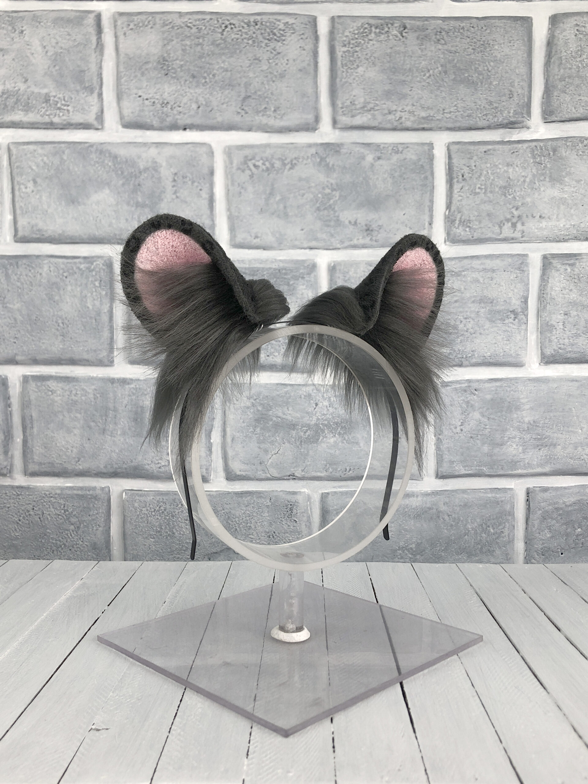 Grey Leopard Faux Fur Animal Ears - Image 2