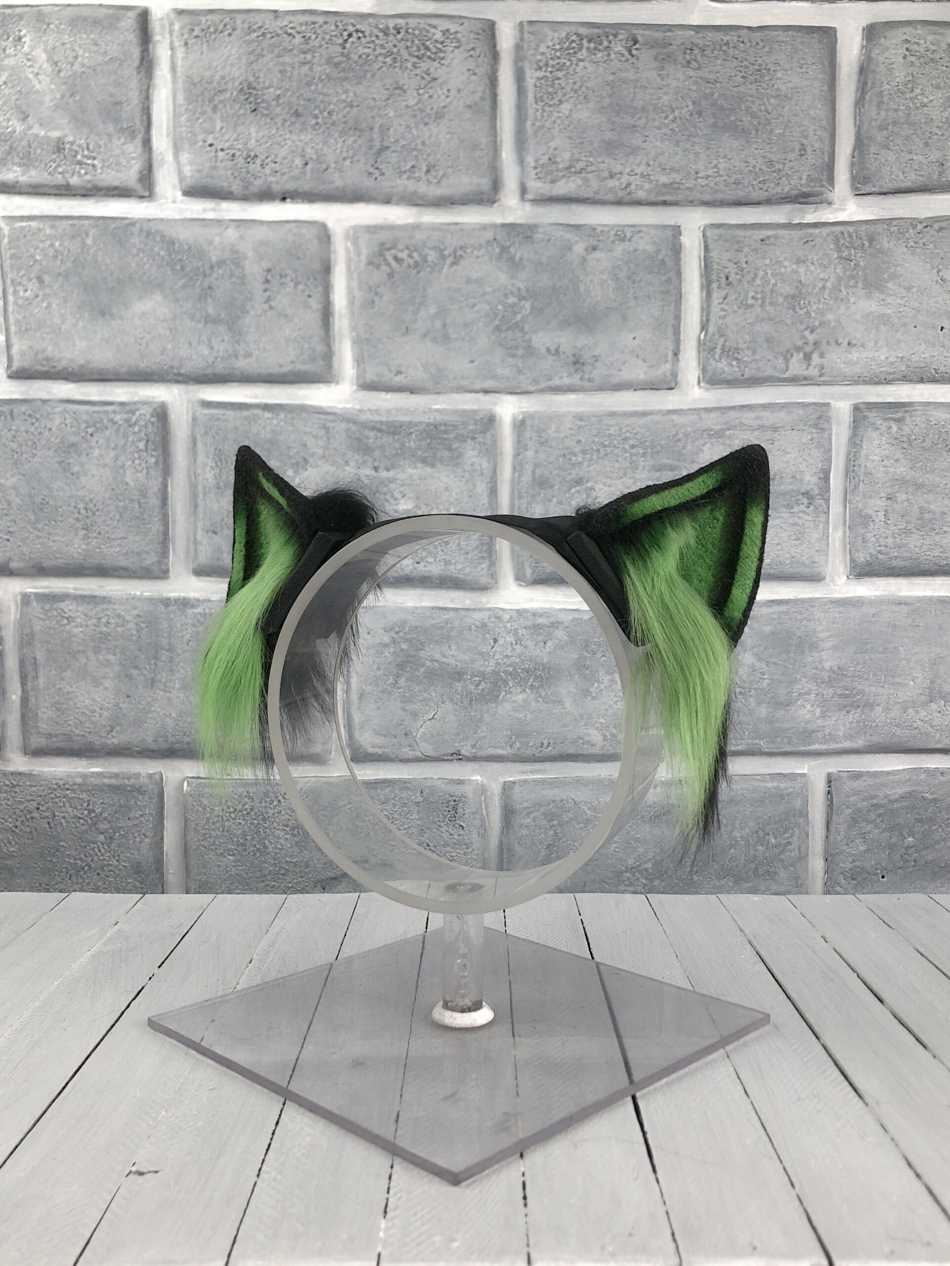 Green Magnetic Wolf Faux Fur Ears - Image 3
